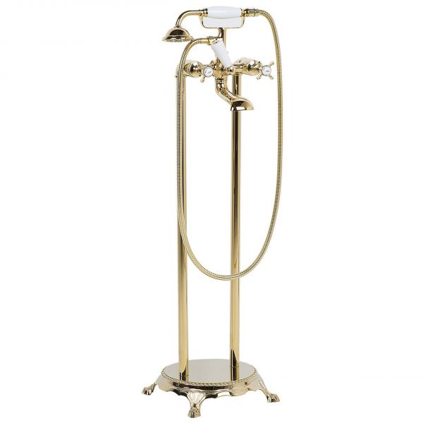 Beliani Torneira Autónoma Dourada para Banheira Autónoma em Aço Inoxidável e Latão 98 cm de Altura No Estilo Retro Vintage
