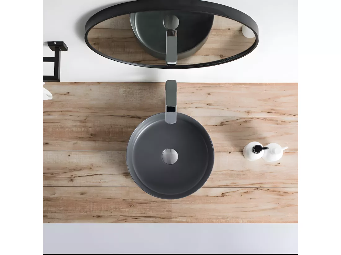 Vasque à poser ronde en céramique MENDOZA gris anthracite mat Ø36 cm