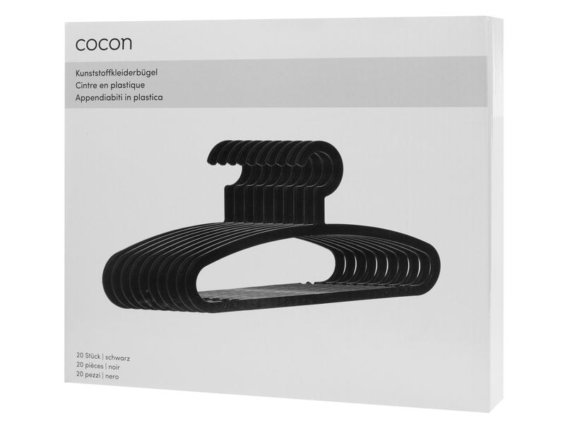COCON Kleiderbügel 20 Stück, Schwarz Kunststoffkleiderbügel
