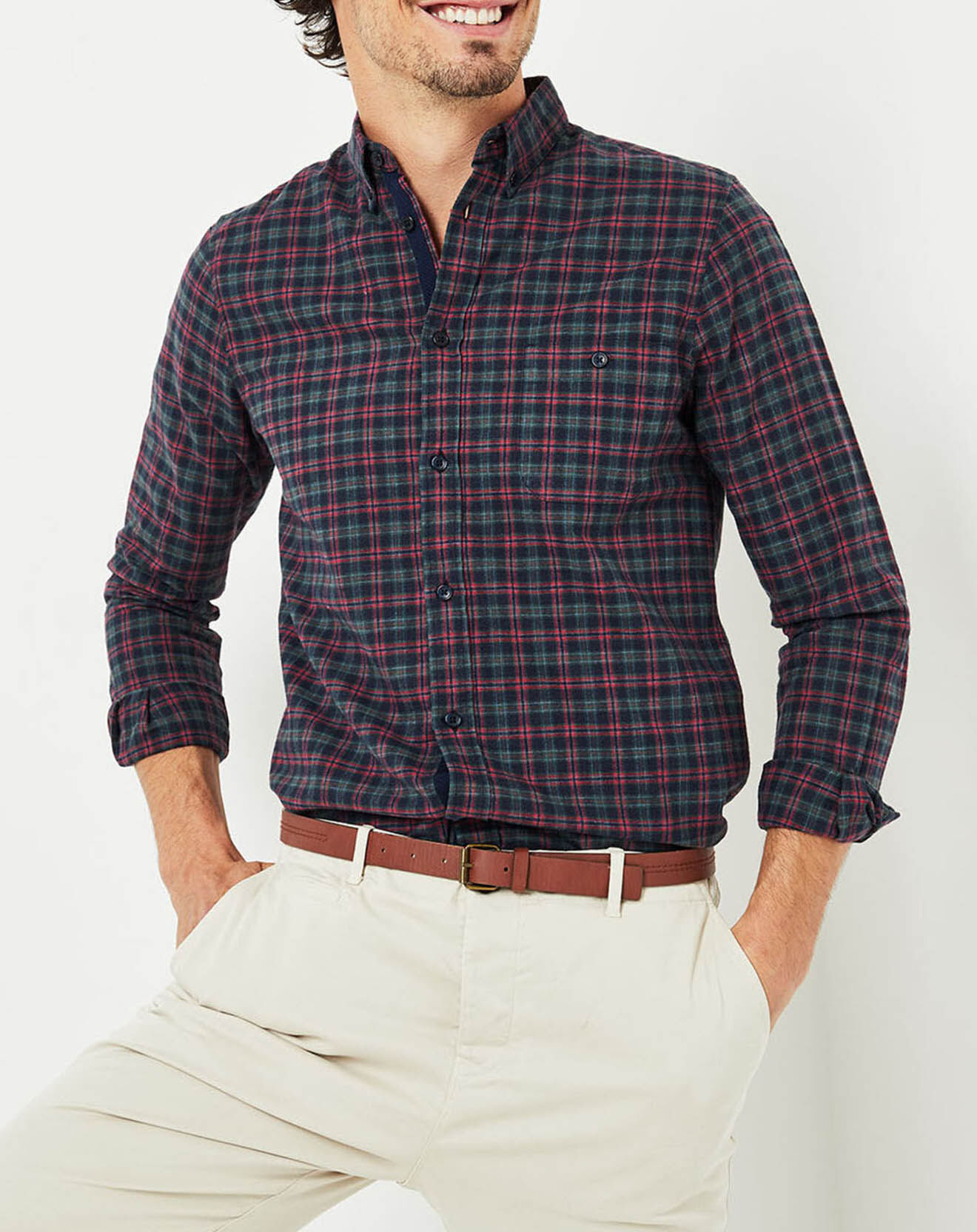 Cuisse de Grenouille Chemise en Coton & Lin Indecis à carreaux bleu marine/vert/rouge