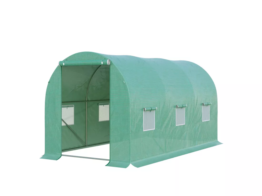 Serre de jardin tunnel 8 m² 4L x 2l x 1,9H m acier galvanisé renforcé diamètre 2,4 cm + PE haute densité fenêtres porte vert