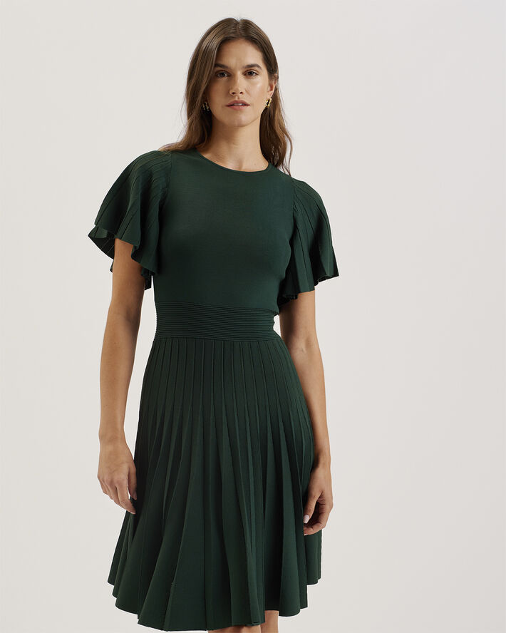 Ted Baker ALENHA Knitted Angel Sleeve Mini Dr Dk-green