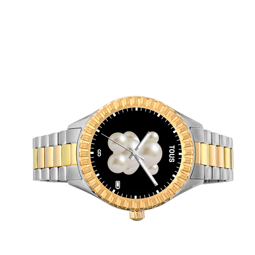 Relógio inteligente T-Bear Connect com pulseira de aço e revestimento em aço com revestimento em ouro.