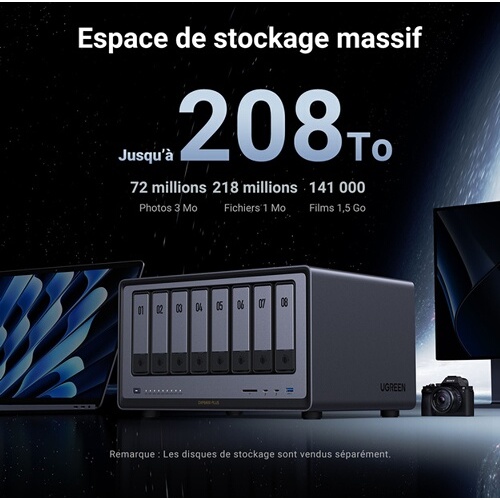 Serveur NAS Ugreen 8 baies DXP8800 Plus Gris anodisé