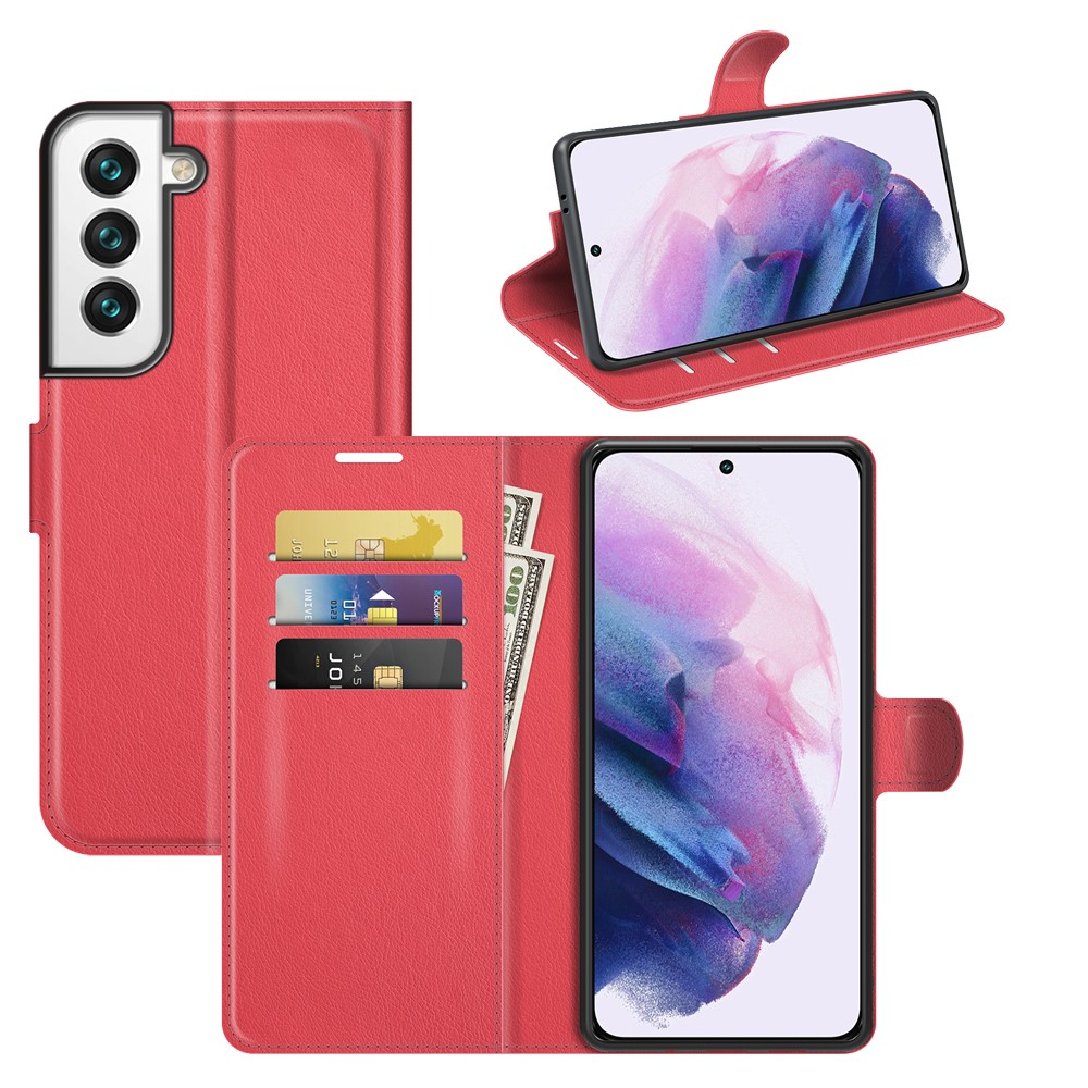 Samsung Galaxy S22 5G Leder Tasche Flip Cover Litchi Look - Rot