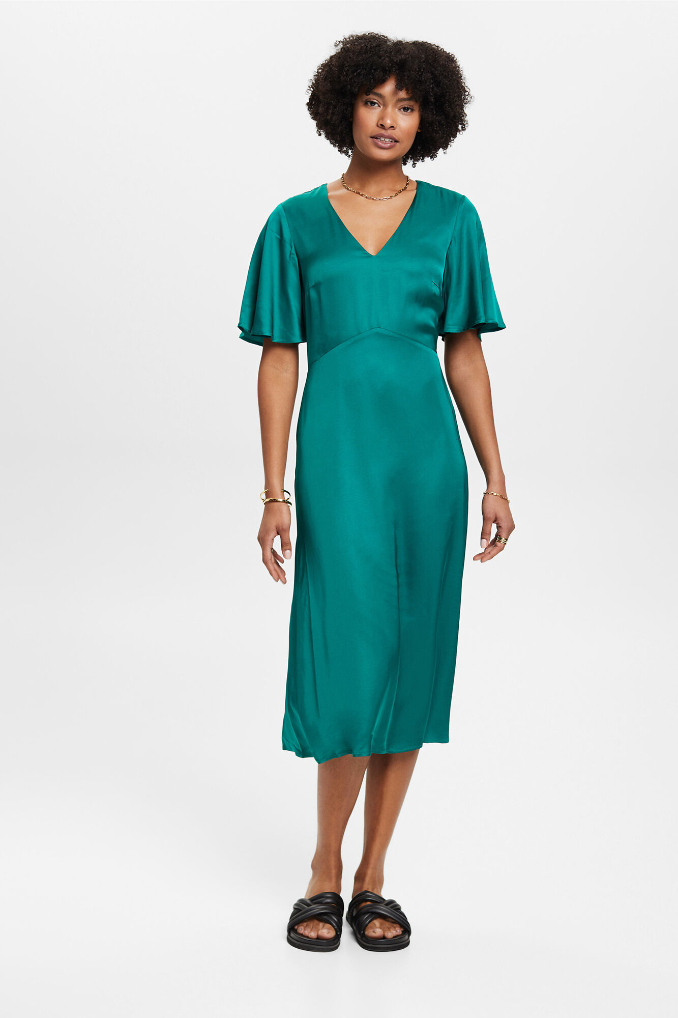 Vestido midi em cetim viscose - Verde