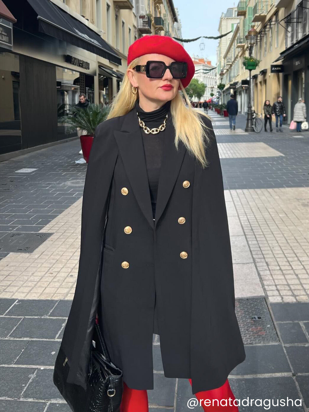 Manteau cape à boutons officier- Noir