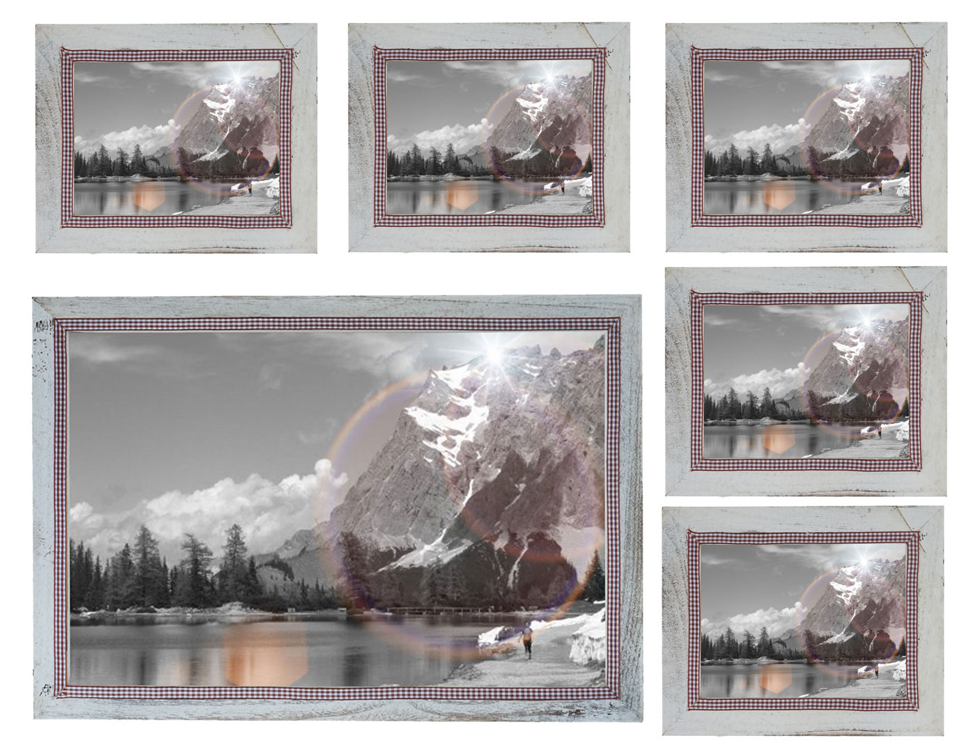 Bilderrahmen Set H248, Fotorahmen Holzrahmen, 5x 19x24cm 1x 36x51cm Shabby Landhaus ~ weiß