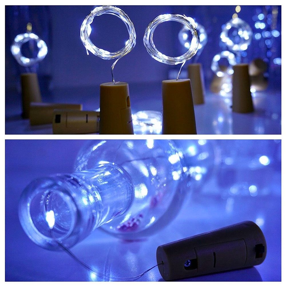 (15er Set) 2m 20 LED's Deko Lichterkette Outdoor Flaschenlicht im Korken Look IP65 (inkl. LR44 Batterien) - Kaltweiss