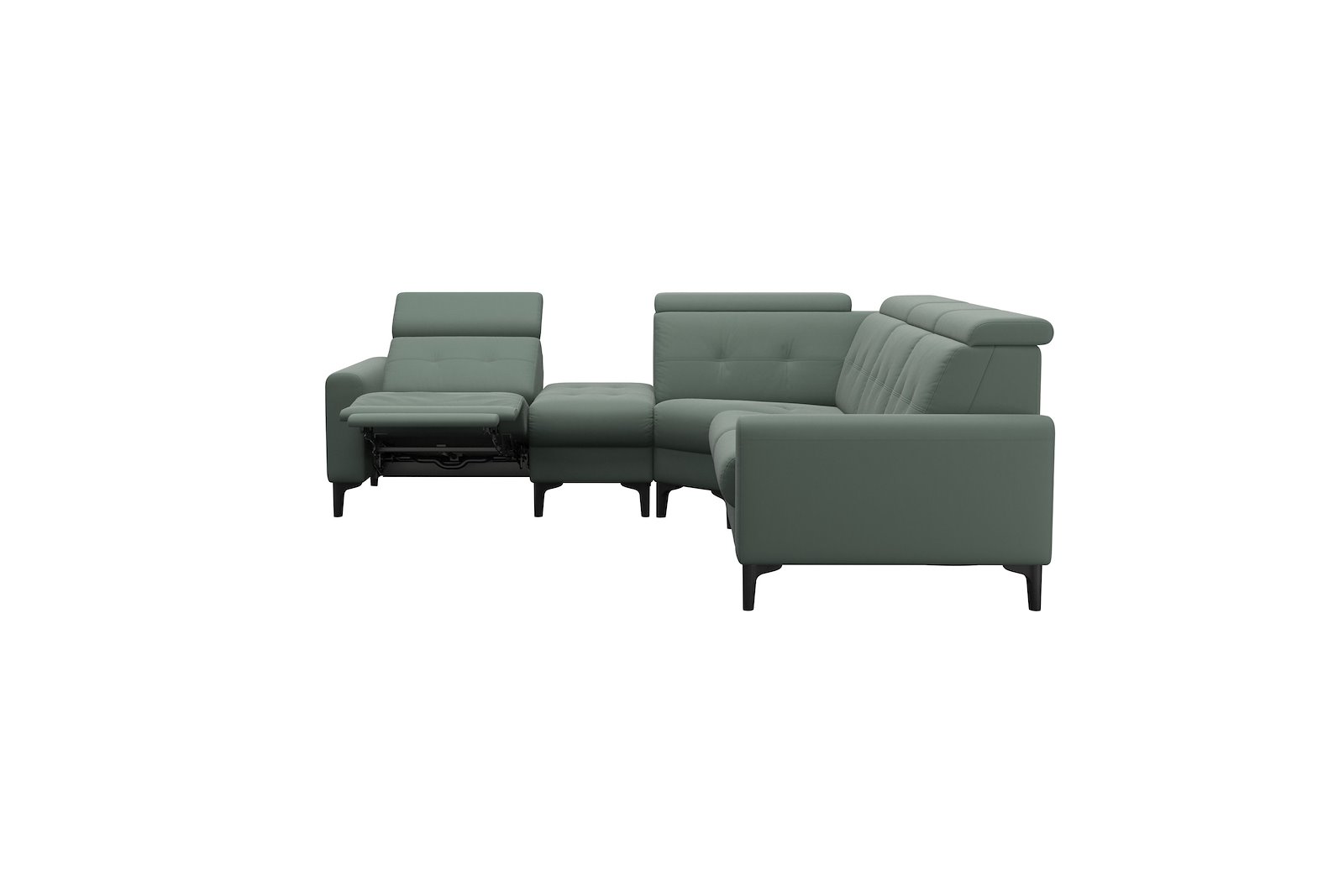 Anna C12 hjørnesofa (PCenterCMM) Hud Paloma Sage Green med A1 arm og polerte organiske sort alu ben, 14 cm. (Power-Center-CornerManual-Manual)