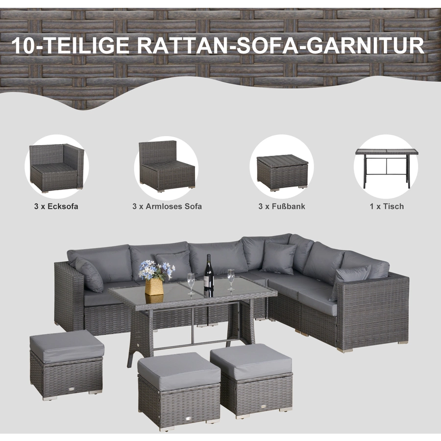 Outsunny Gartengarnitur 10 tlg dunkelgrau