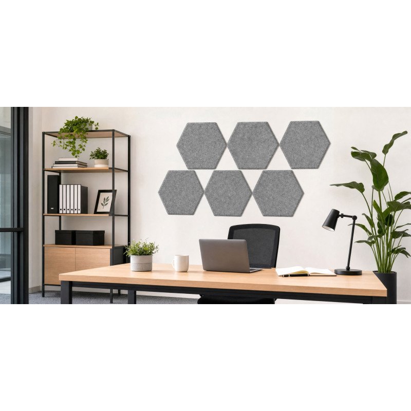 Panneaux muraux acoustiques hexagonaux autocollants ecoAware - Lot de 6 - L 37 x H 32 x P 0,9 cm