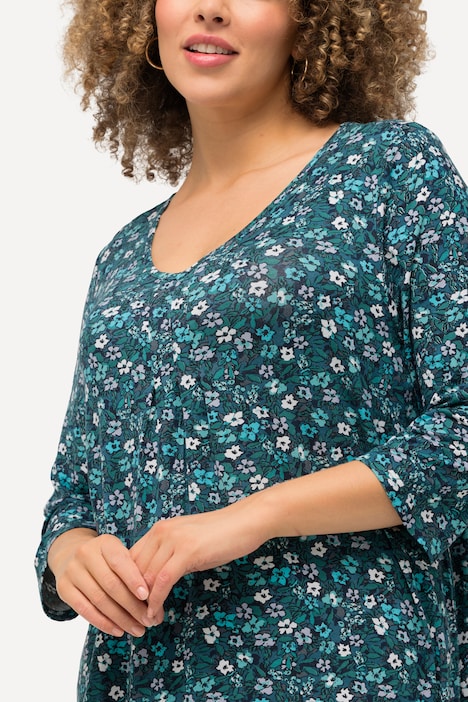 Shirt, Blüten, A-Linie, V-Ausschnitt, 3/4-Arm