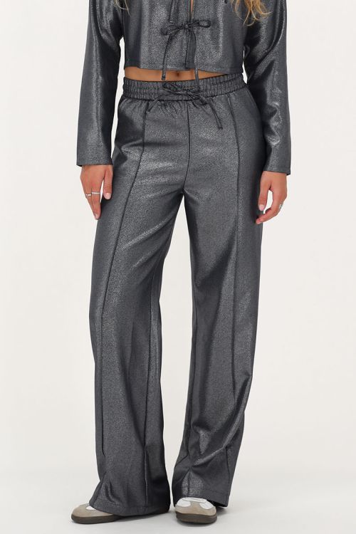 Donkergrijze wide leg broek met lurex