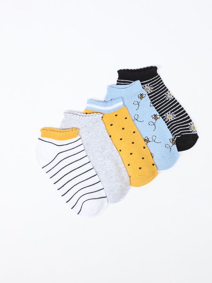 Pacote com 5 pares de meias curtas estampadas - Cores Variadas