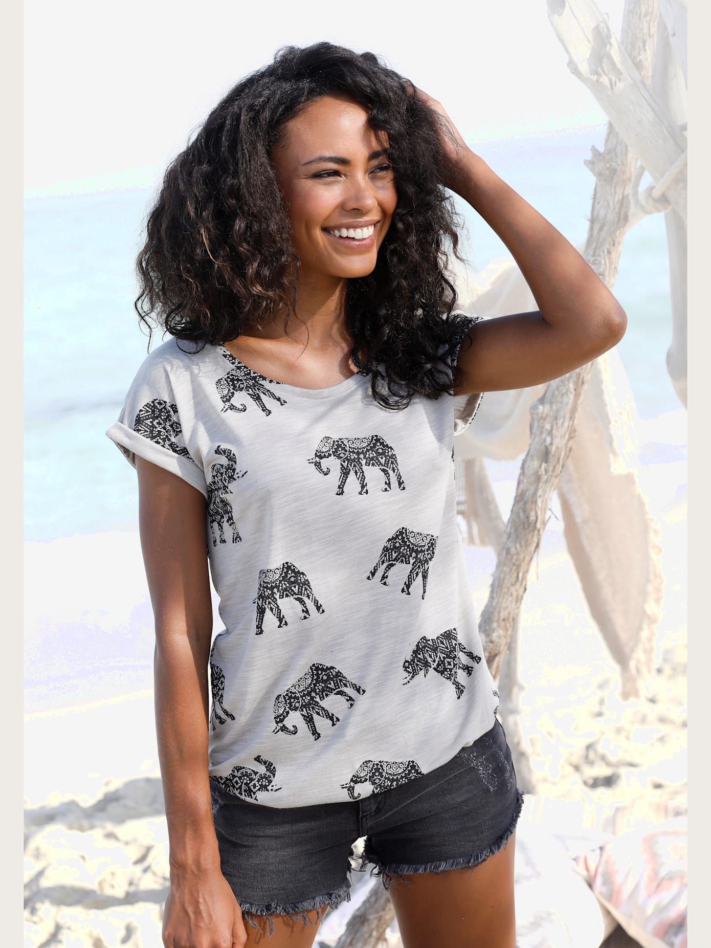 T-shirt à manches courtes t-shirt lascana imprimé éléphant
