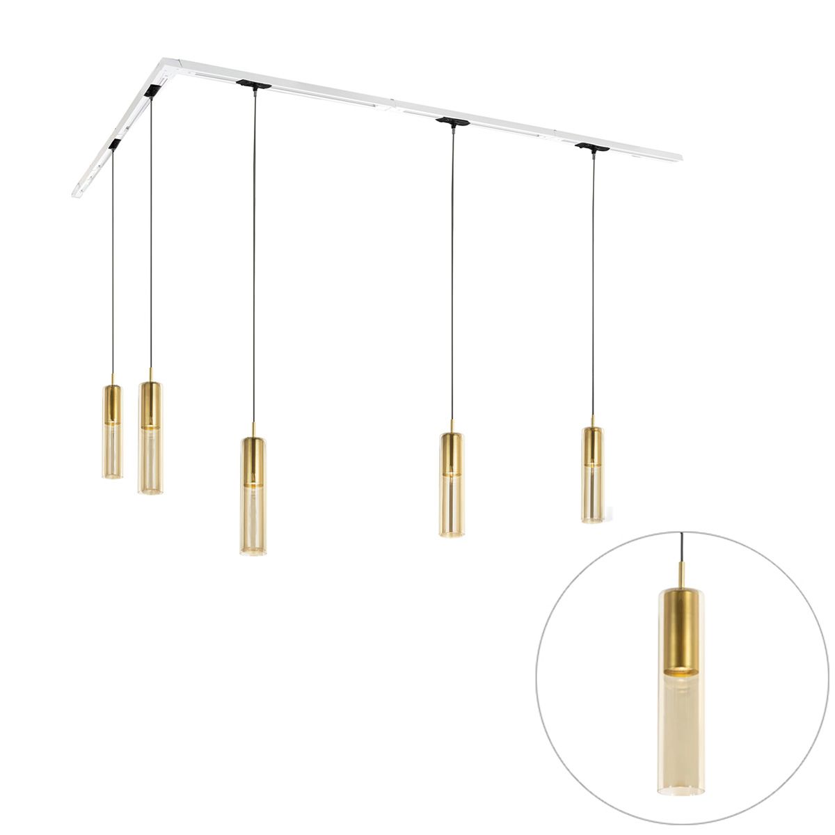 Modern railsysteem met 5 hanglampen goud 1-fase - Iconic Lloyd