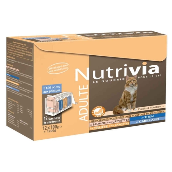 Nutrivia chat adulte : 12 sachets aux poissons
