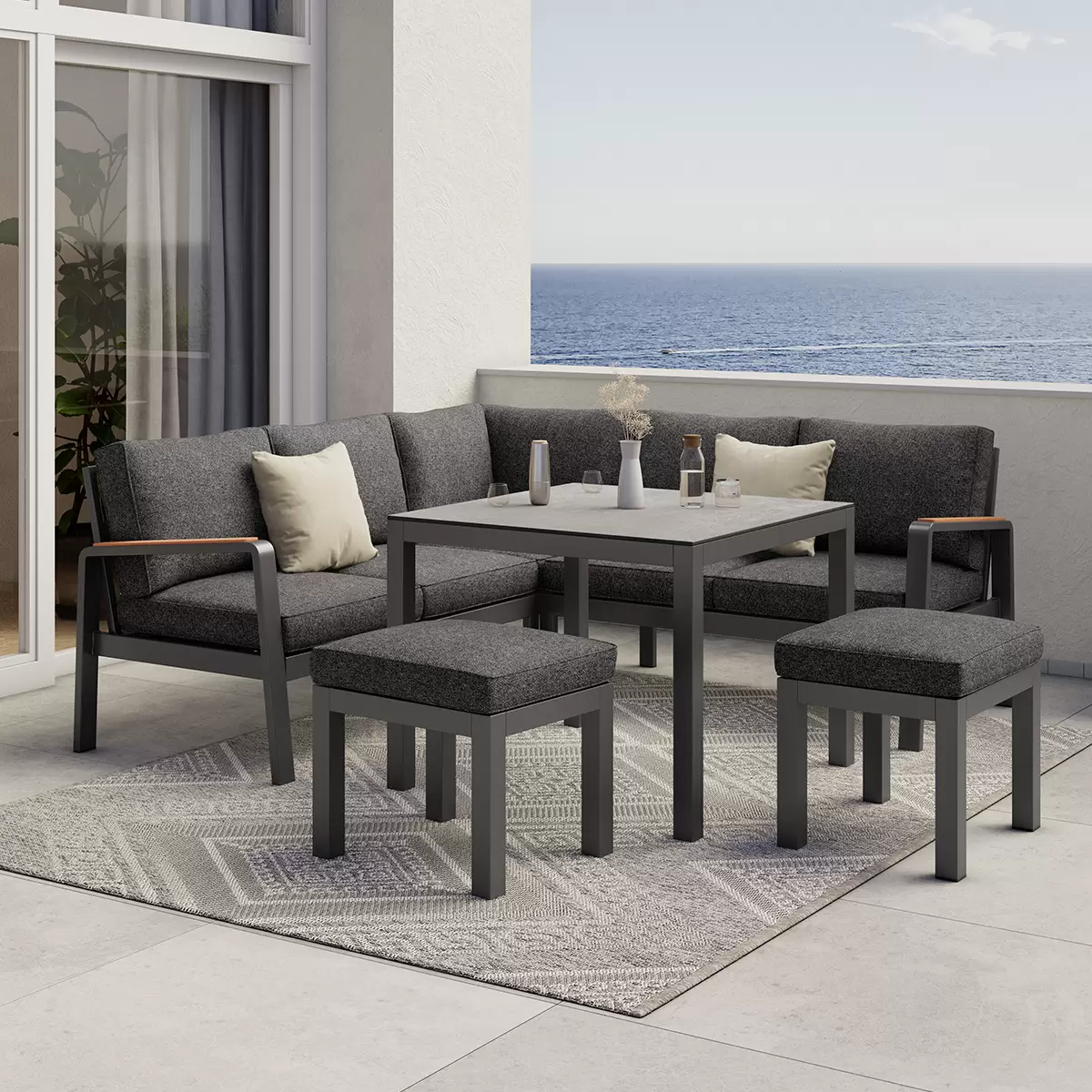 Beldano Loungegarnitur Sorrent 4-teilig anthrazit,braun,schwarz