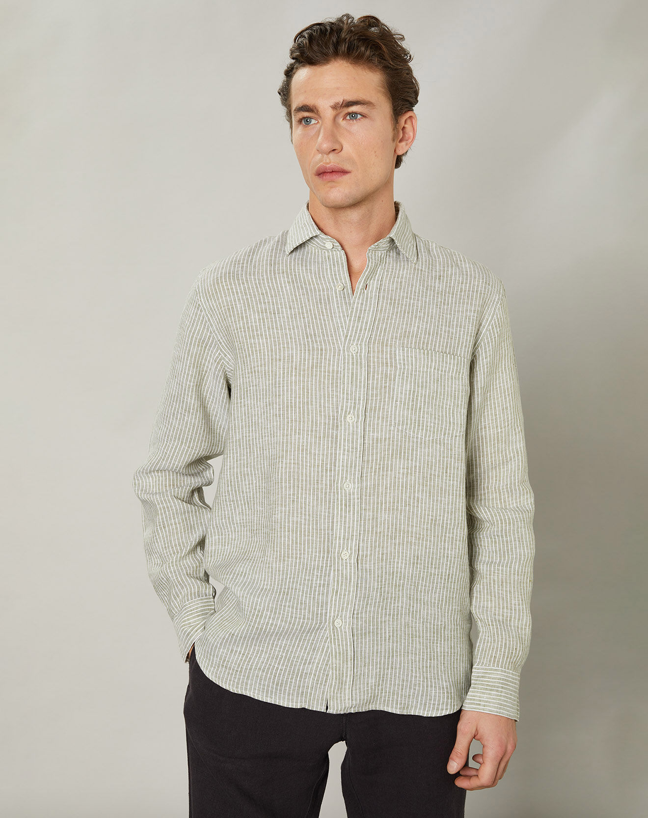 Hartford Chemise regular 100% Lin Paul army