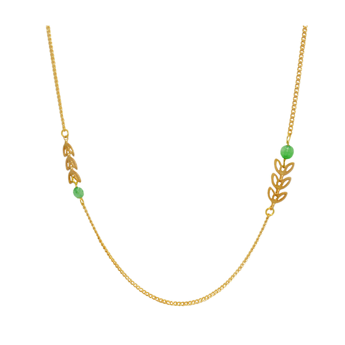 Sautoir   feuilles de laurier Jade- doré à l 'or fin