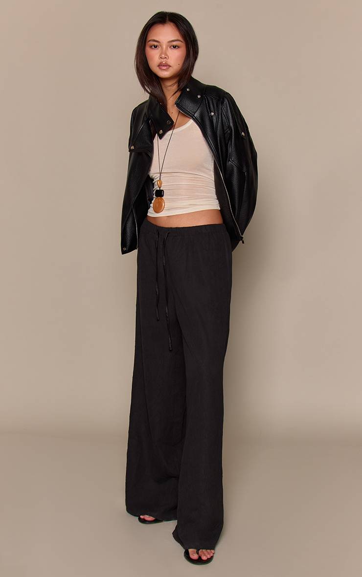 Noir Pantalon Large En Peau De Pêche Froissée
