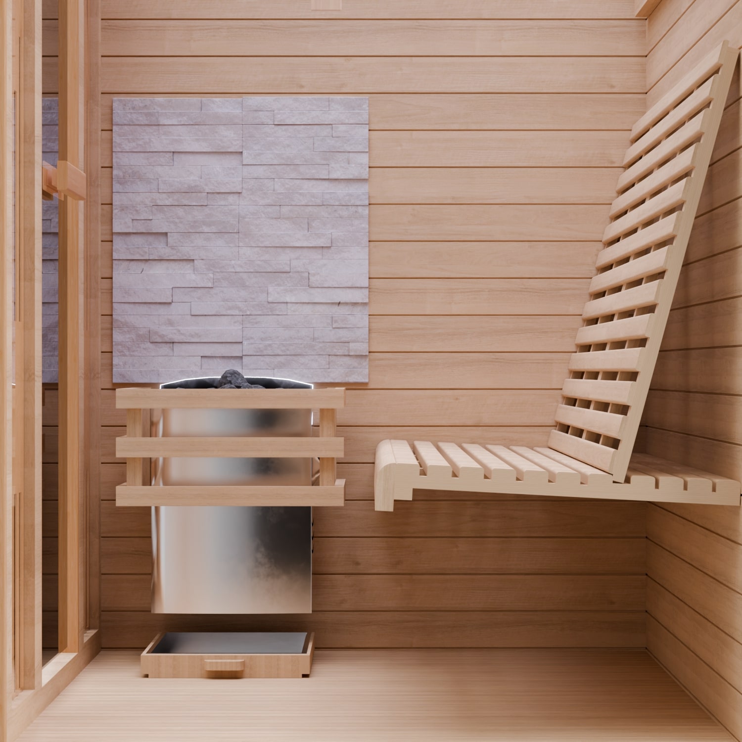 Dewello Finnische Sauna MINTO 150x130 Kabine aus Hemlock Tannenholz mit 4,5 kW Harvia Ofen, inkl Sauna Set