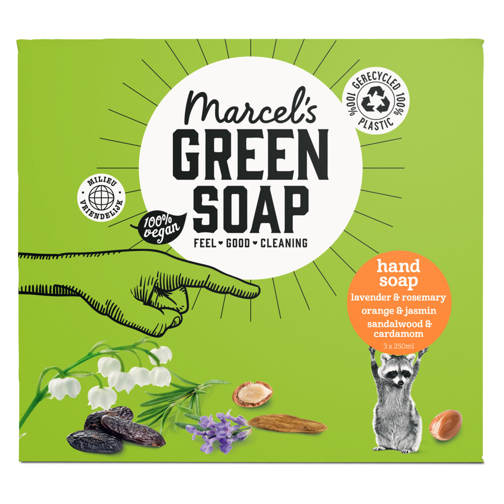 Marcel's Green Soap Handzeep Sin & Jas 250 ml + Lav & Roz 250 ml + Sand & Kord250 ml1 geschenkset