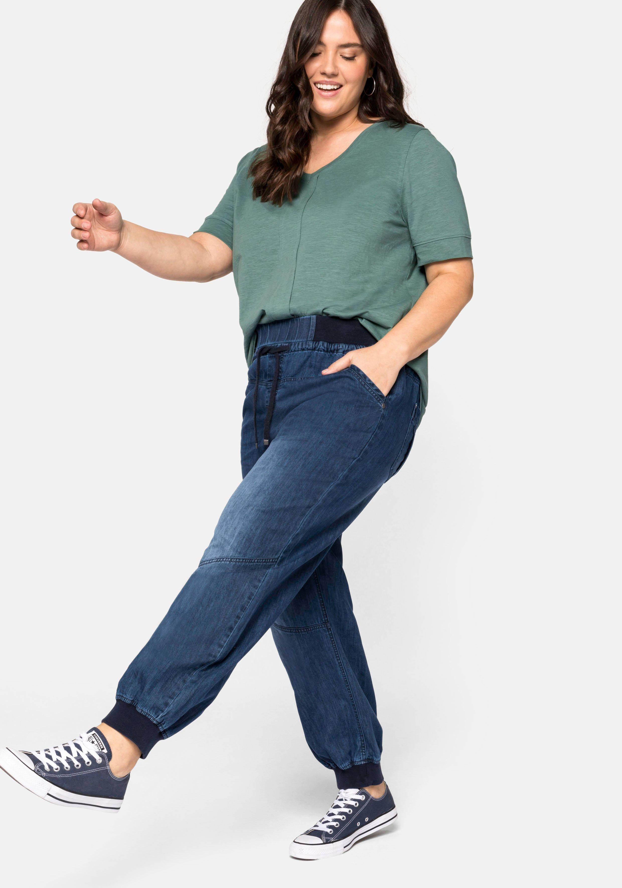 Pumpjeans mit Rippbündchen und Bindeband