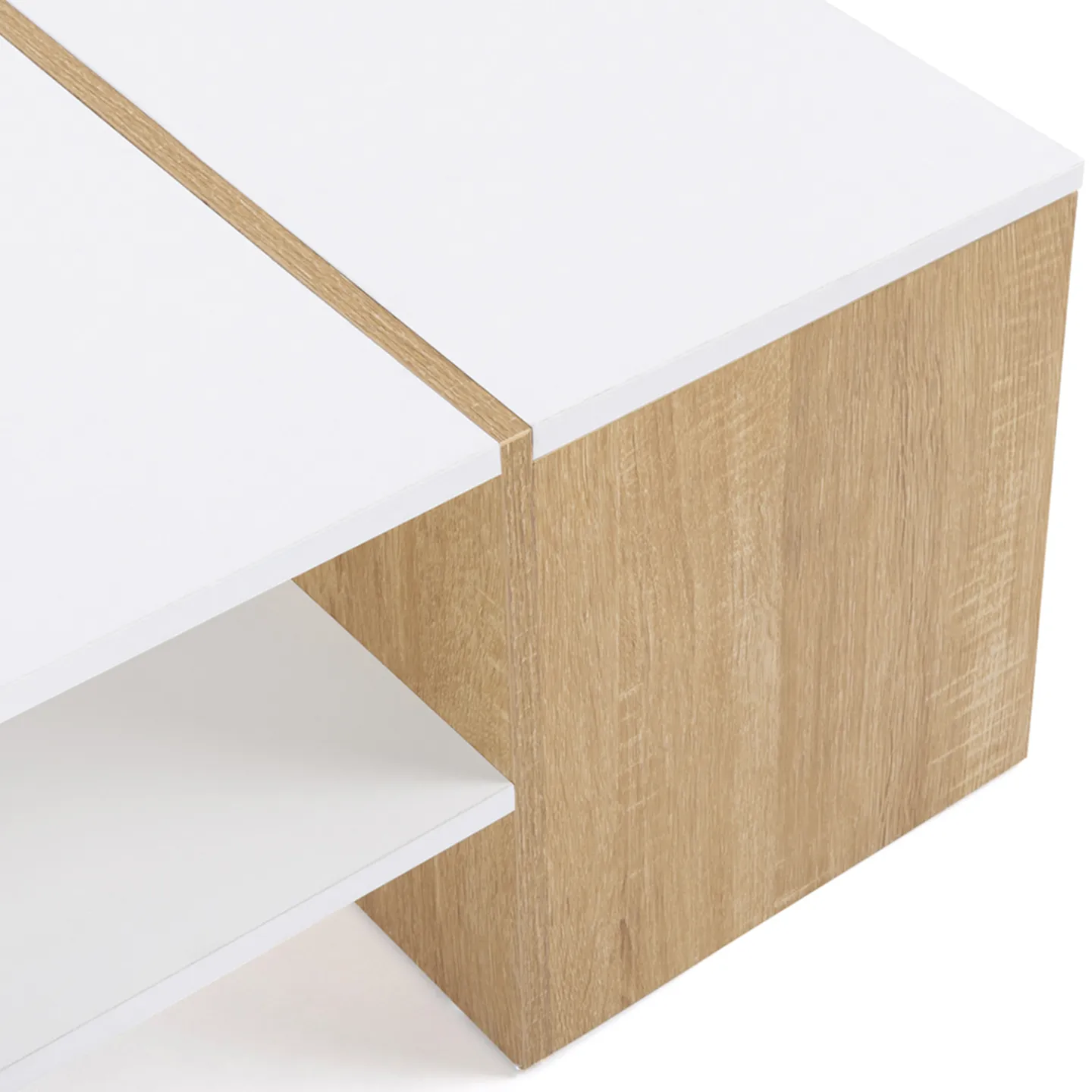 Table basse bar contemporaine IZIA avec coffre bois et plateaux blancs