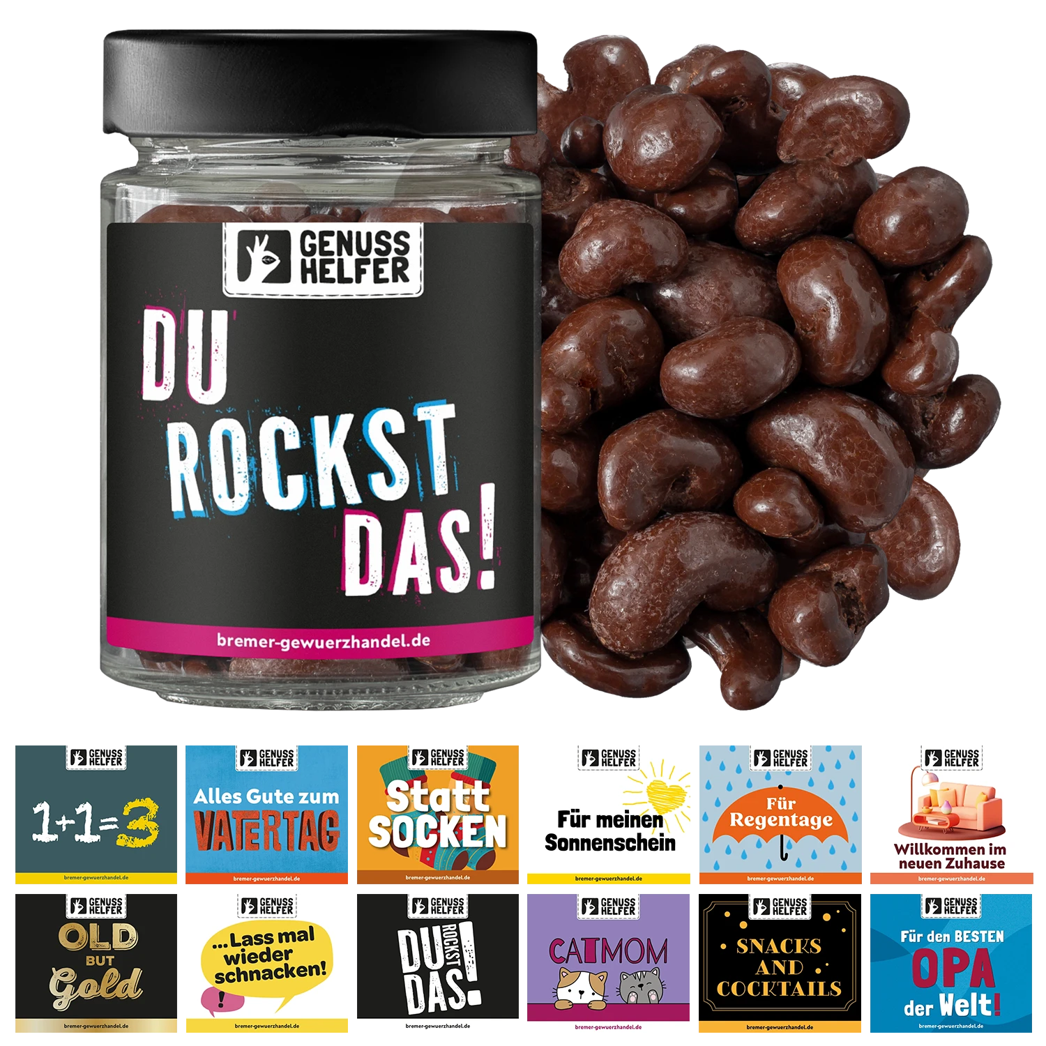 Geschenkglas mit Spruch: Cashew Zartbitter Schokis