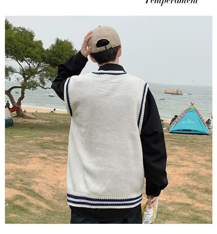jaywoon - V-hals Argyle Oversized Trui Vest