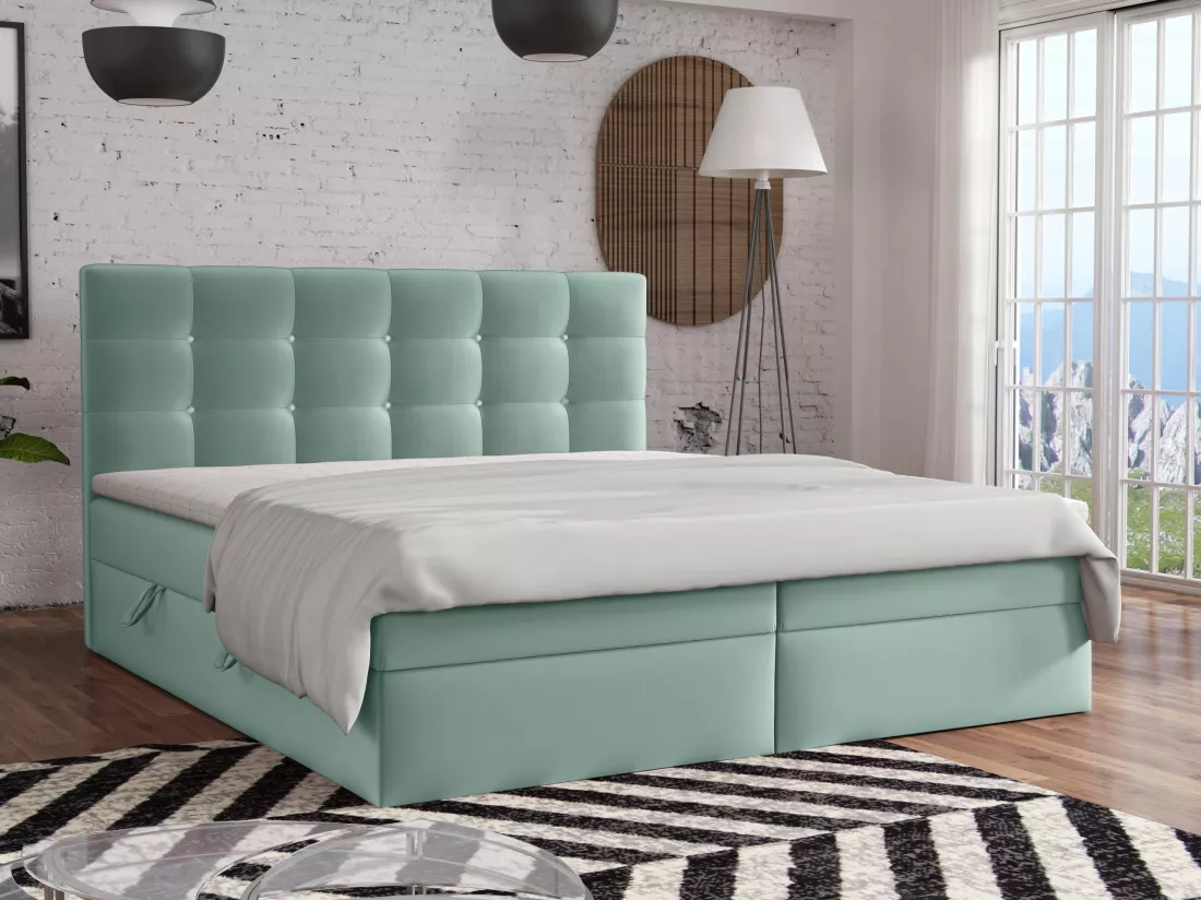 LIT BOXSPRING avec surmatelas Elegante 200x200 cm, vert
