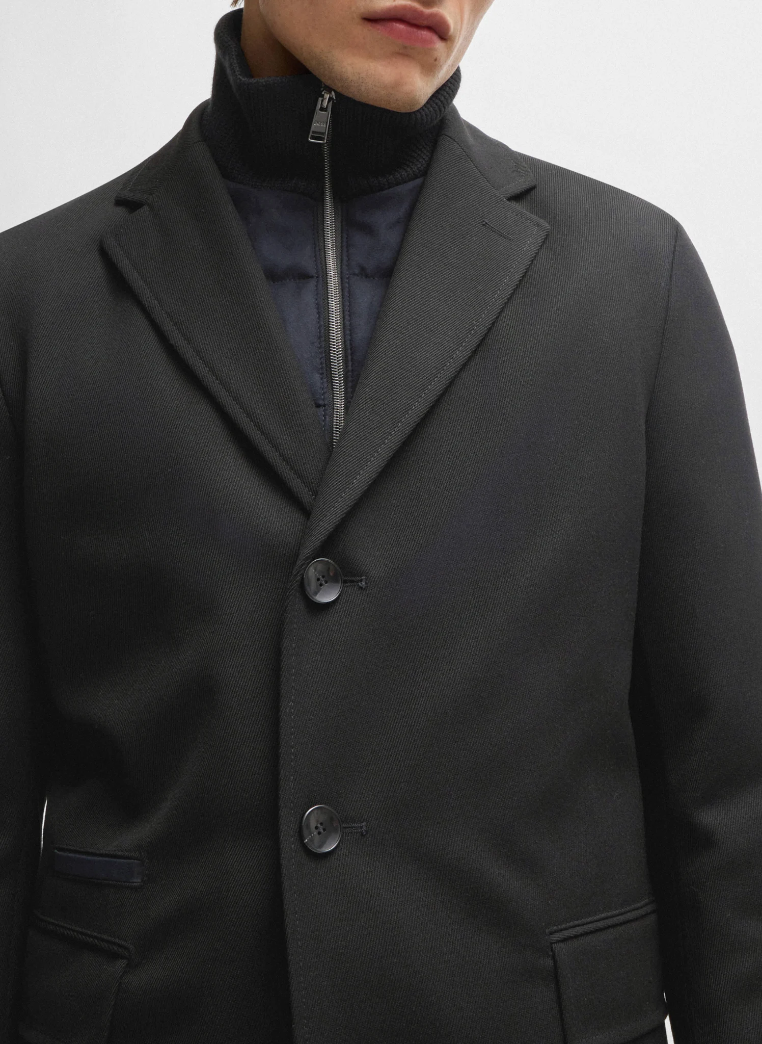 Manteau col tailleur en laine mélangée | Noir