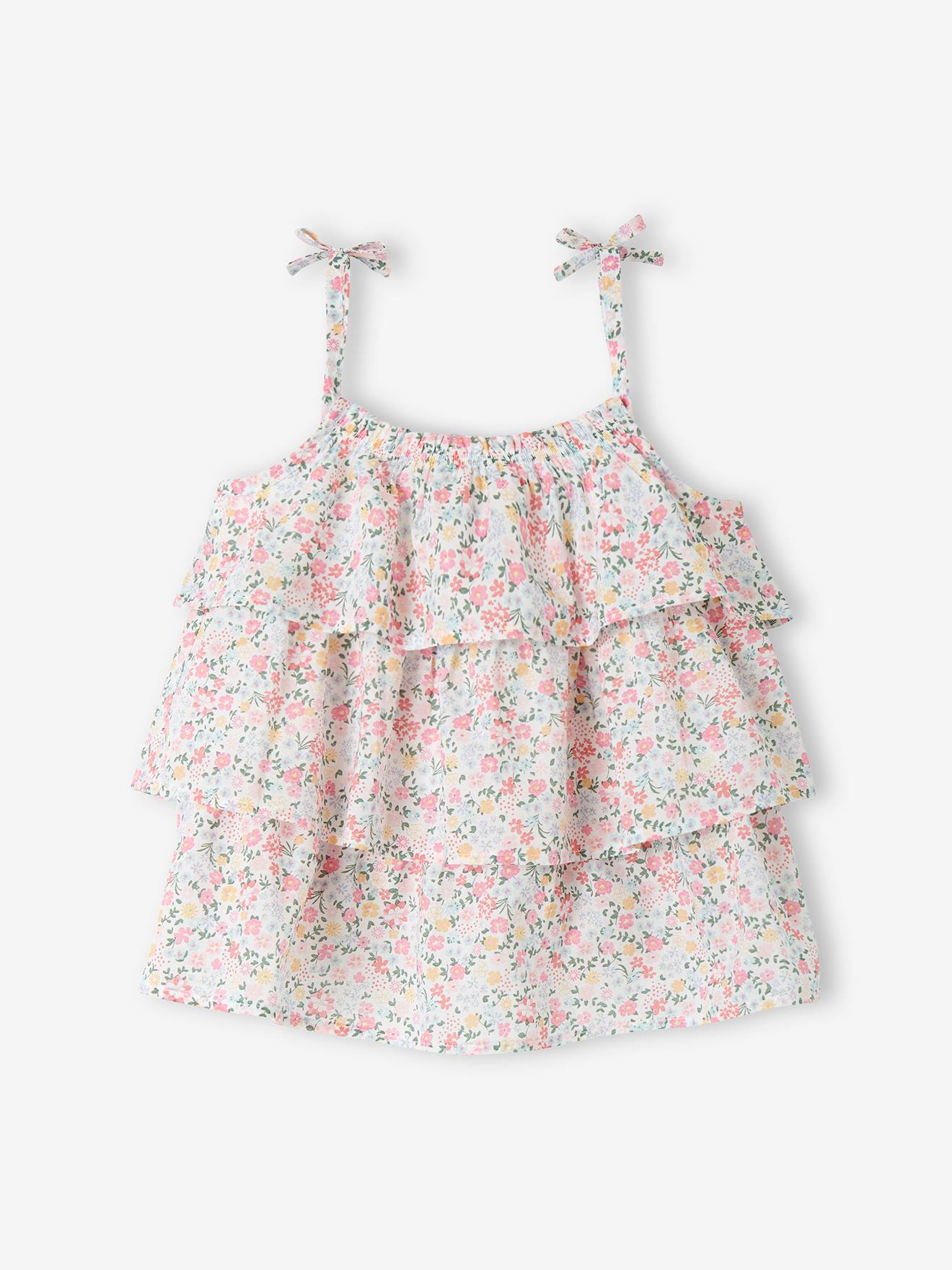 Blusa estampada com babados, para meninas, estampa bege média