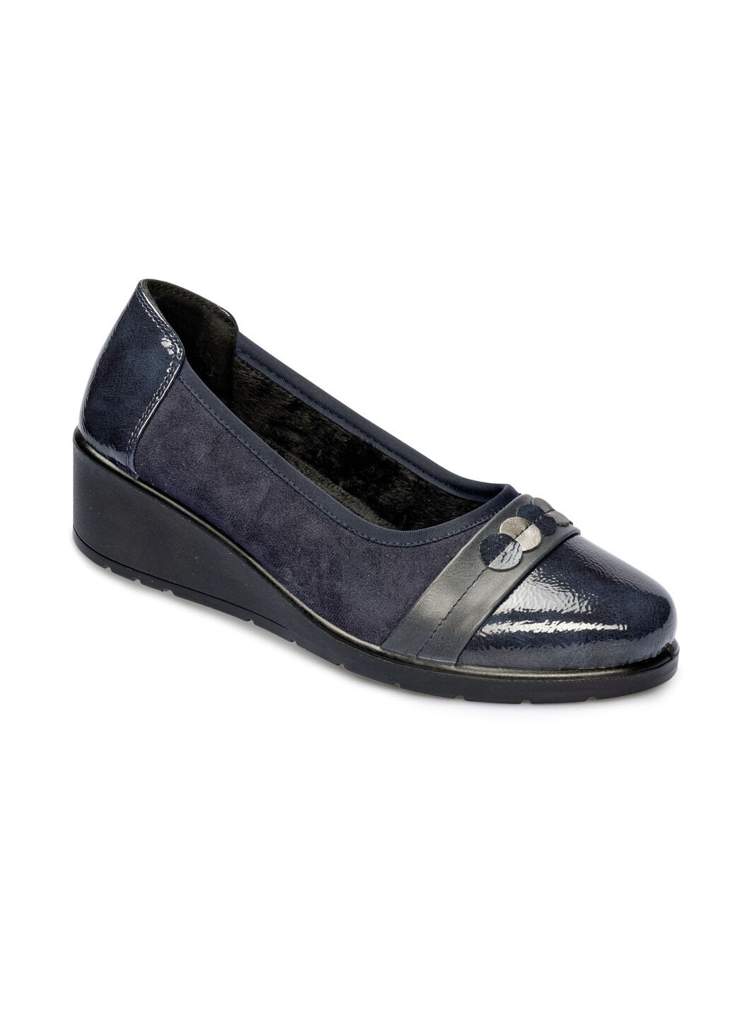 Ballerina in Lack und Veloursleder-Optik