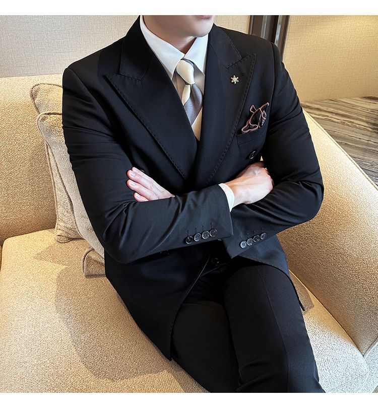 Blueforce - Set: Effen dubbelrijs blazer + vest + pantalon