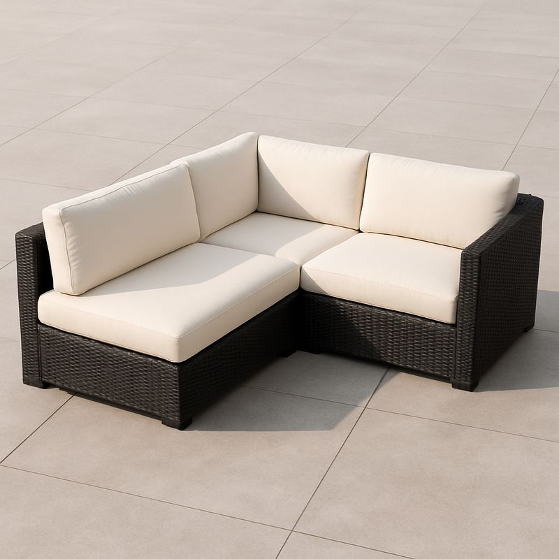 Outdoor Ecksofa Set Polyrattan Creme Schwarz