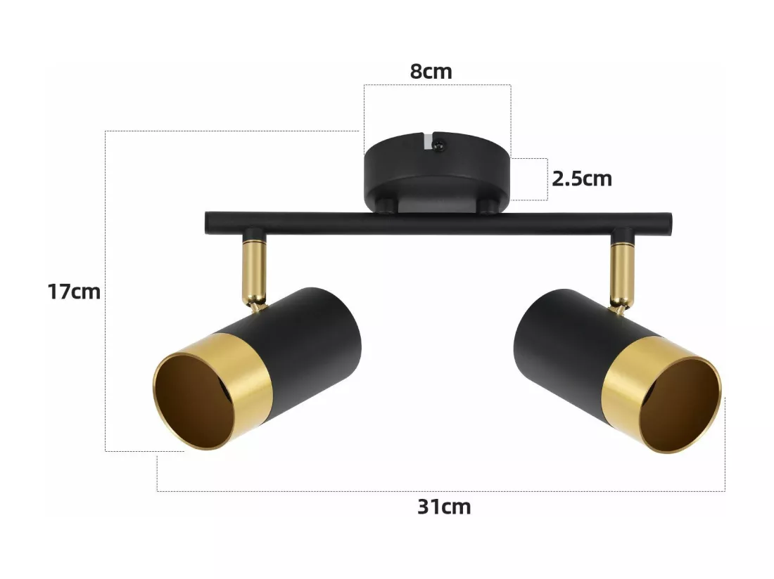 NETTLIFE Spot de plafond GU10 lampe de couloir noir or spot vintage rotatif à 350° pour salon chambre cuisine