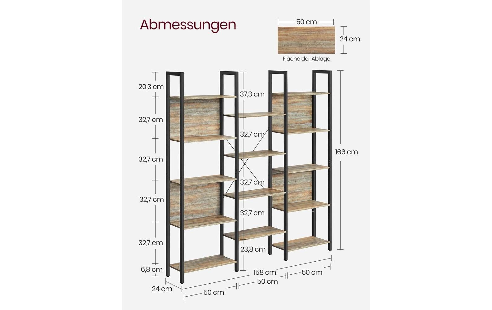 Regal 14 Ablagen 158 x 166 cm, Braun/Schwarz<br>Standregal