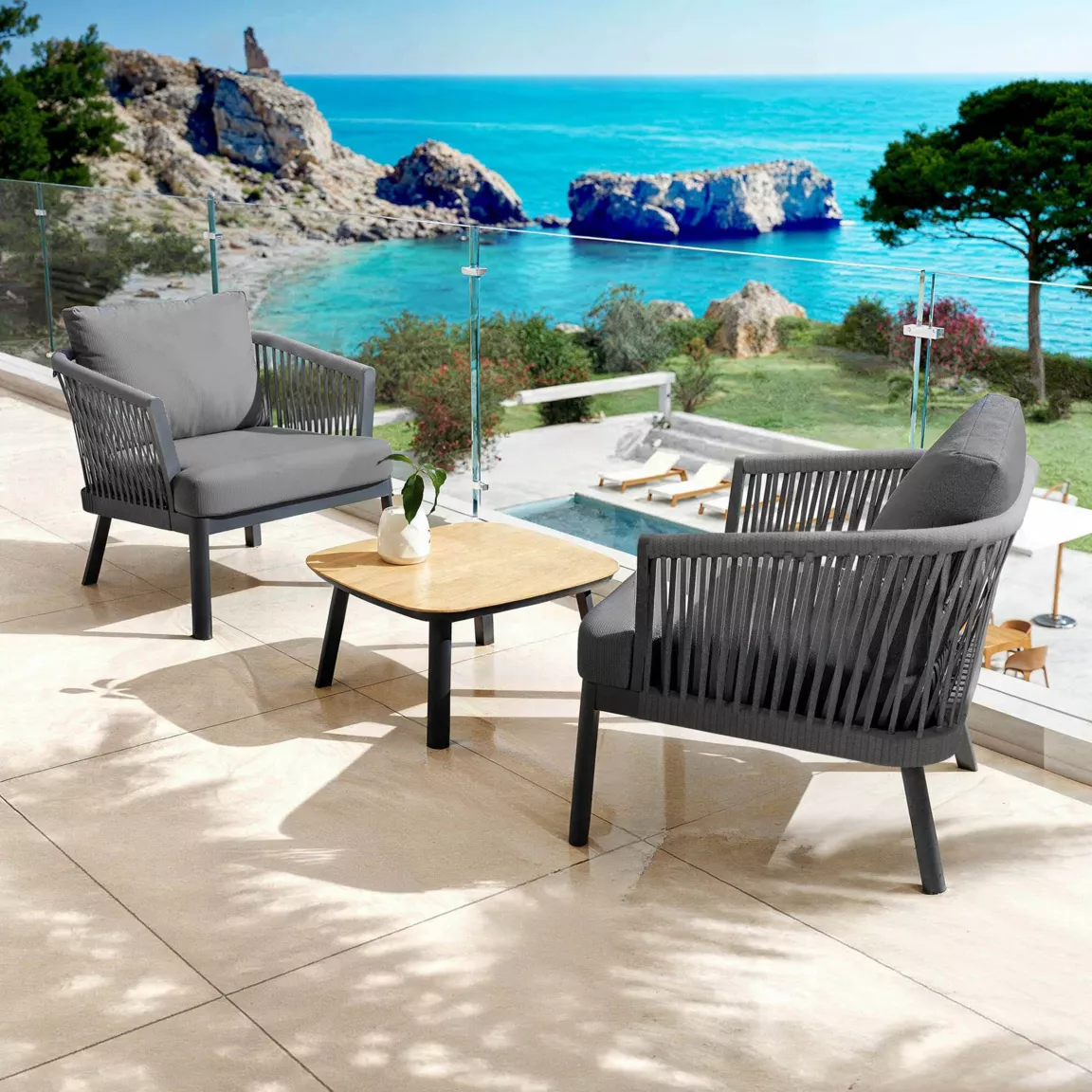 Table basse de jardin carrée en aluminium Amalfi Gris anthracite