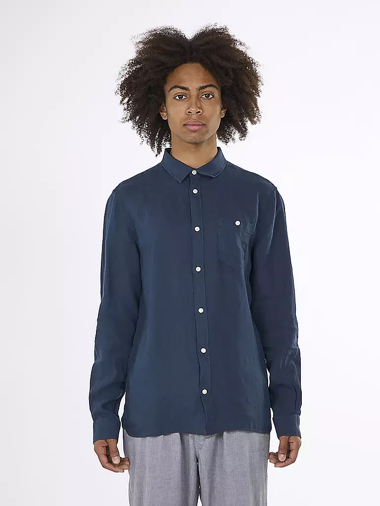 KNOWLEDGE COTTON APPAREL Leinenhemd blau