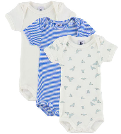 Petit Bateau Body k/æ - 3er-Pack - Weiß/Blau Gestreift