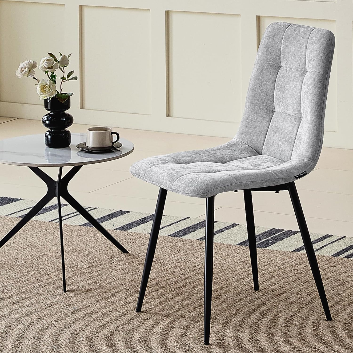 Esszimmerstühle 6er Set, Gepolsterter Stuhl mit Hoher Rückenlehne und Leinendesign, Esstischstühle mit Metallfuß, für Esszimmer, Wohnzimmer, Küche, Schlafzimmer und Empfangsraum, Grau