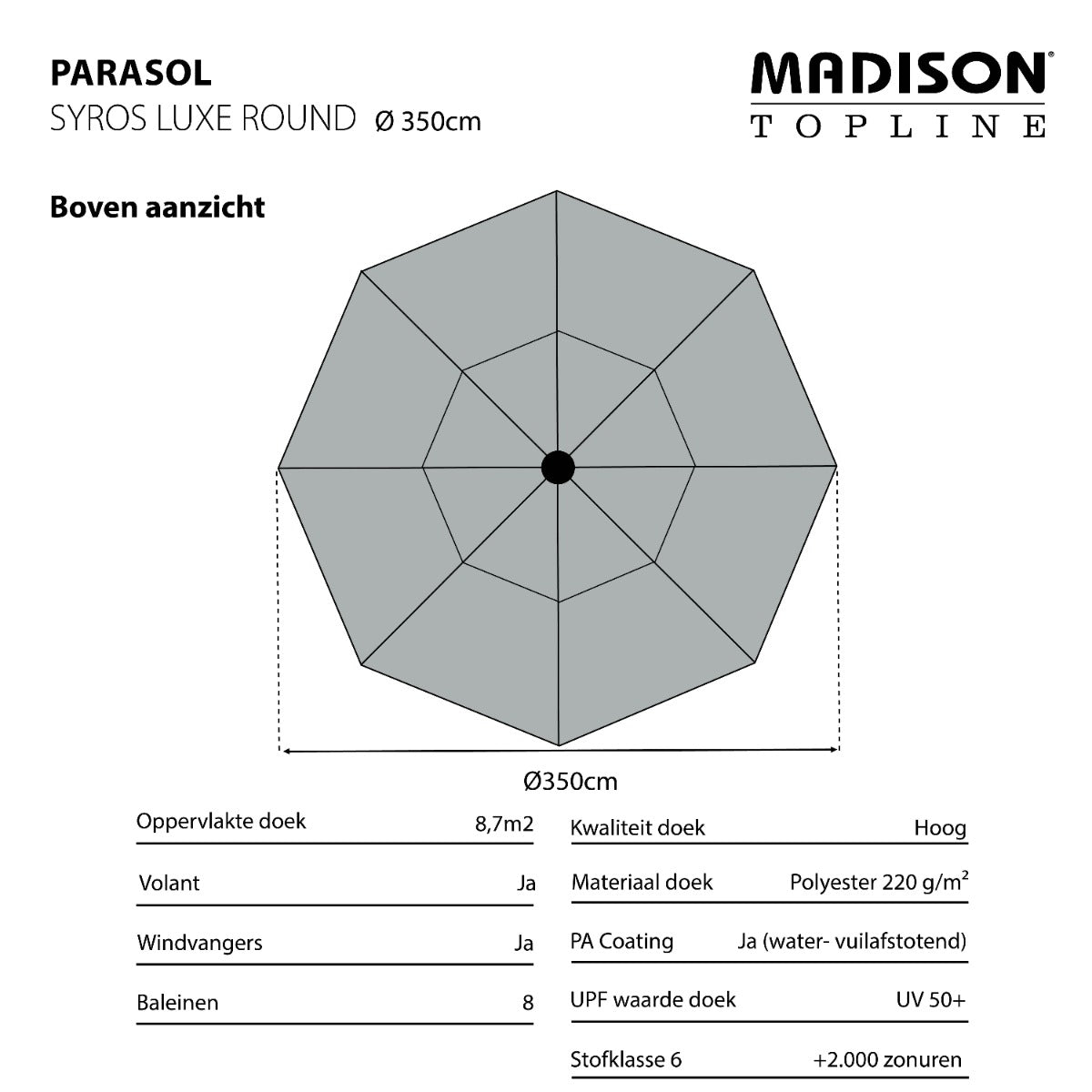 Madison stokparasol Syros luxe grey 350 cm.