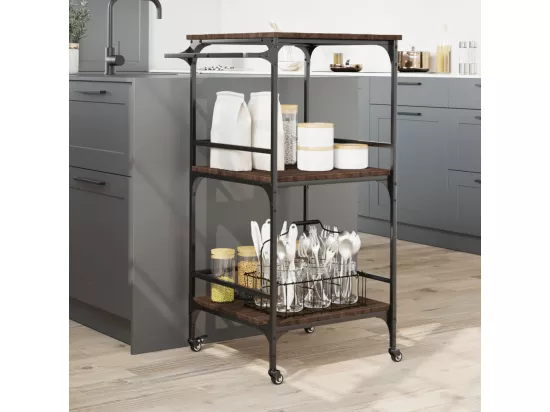 Chariot de cuisine chêne marron 60,5x50x105cm bois d'ingénierie