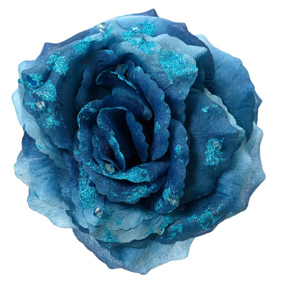 Fleur décorative sur pince (D14 cm) Rose perlée Bleu nuit