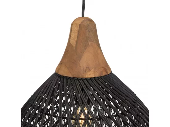 ALIDA - Suspension 'cloche' 40x40cm en rotin couleur noire et teck