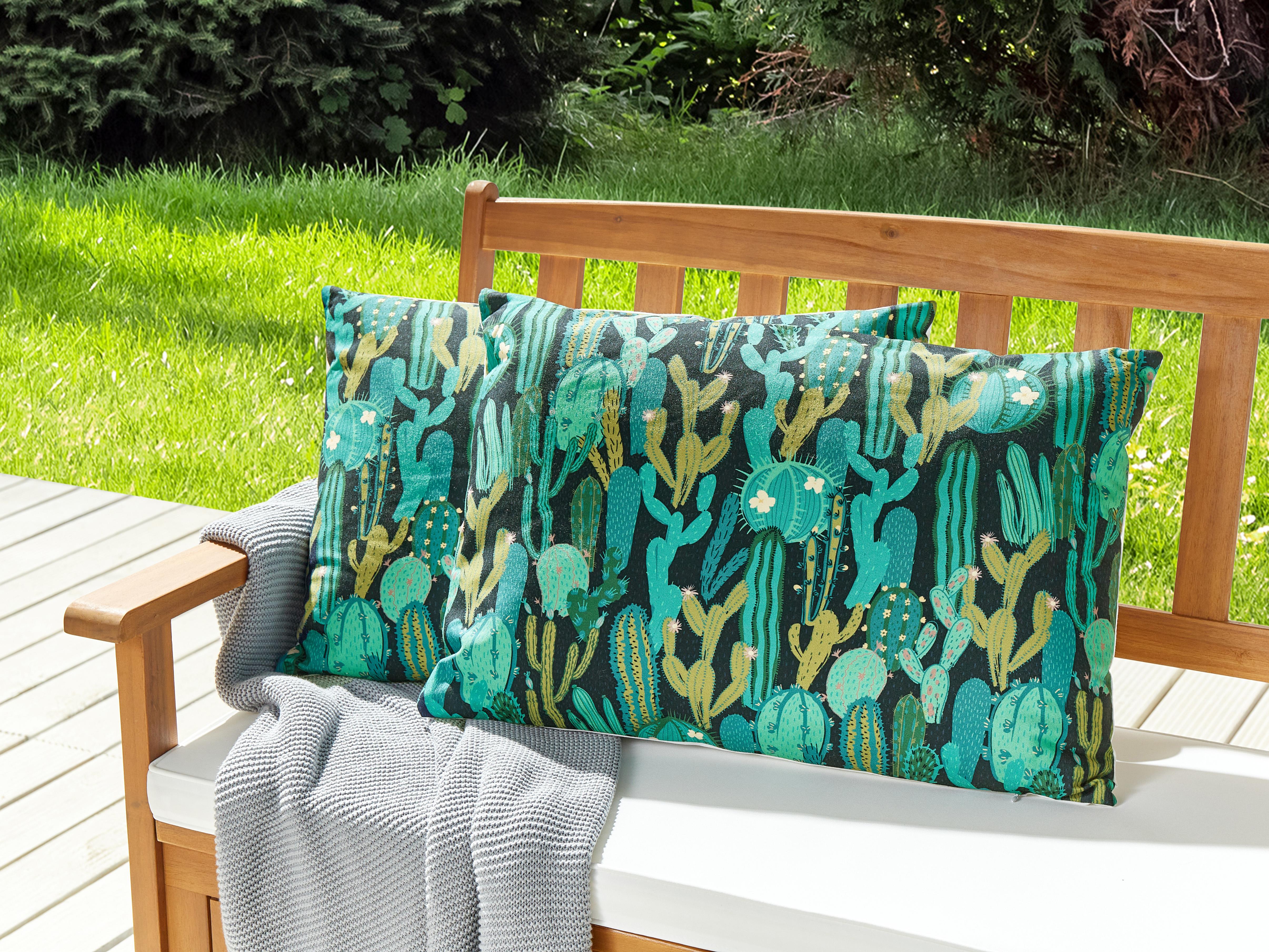 Set van 2 tuinkussens BUSSANA bladpatroon 40 x 60 cm Groen