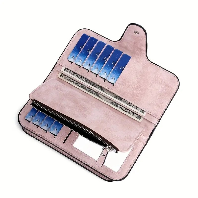 (10x19cm) Leder Geldbörse Fashion Portemonnaie mit 17 Kartenfächern - Grau